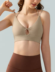 Khaki Double Straps Cut-out Sports Bra