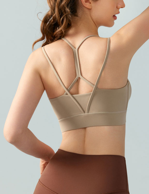 Khaki Double Straps Cut-out Sports Bra