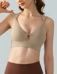 Khaki Double Straps Cut-out Sports Bra