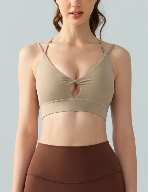 Khaki Double Straps Cut-out Sports Bra