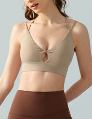 Khaki Double Straps Cut-out Sports Bra