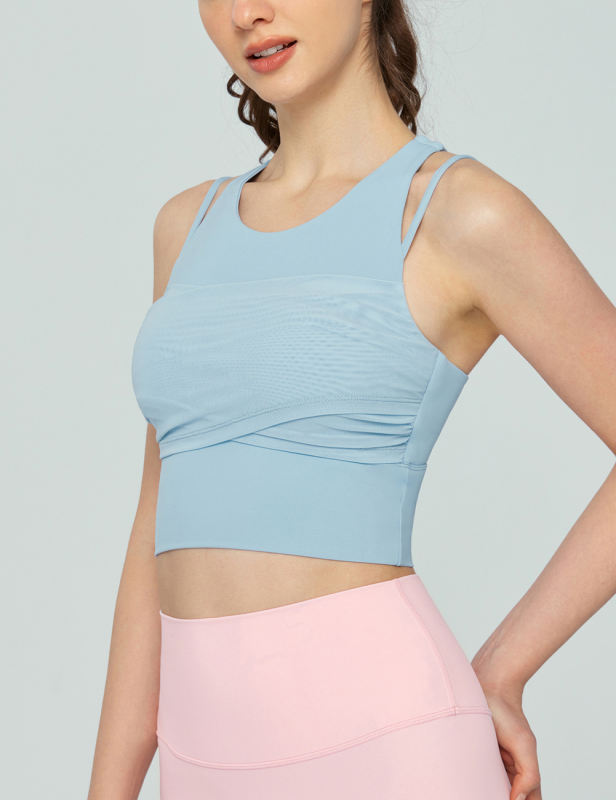 Blue Fake Two-piece Yoga Vest Active Tank Top