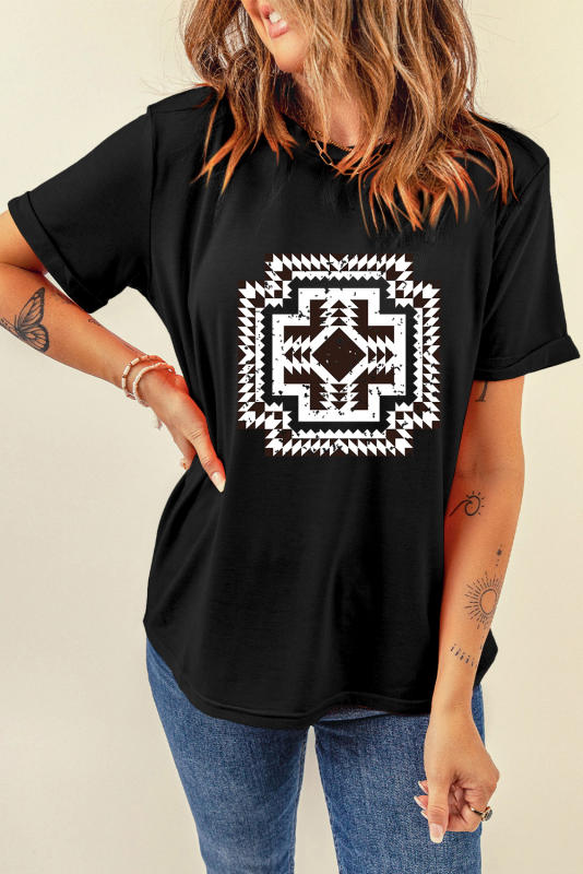 Black Western Aztec Graphic Fashion Tee