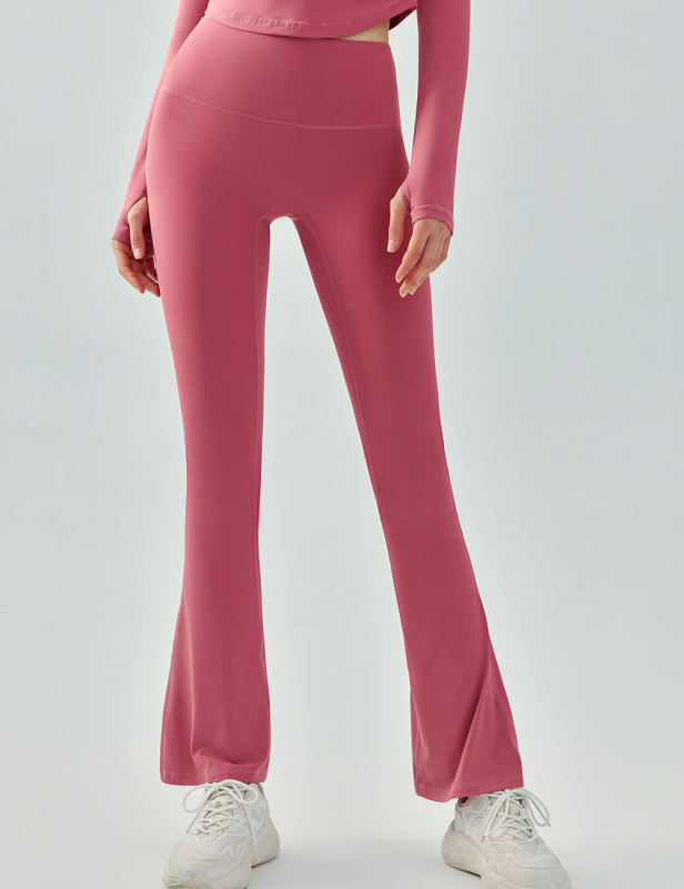 Pink High Waist Fitness Leggings Flare Pants