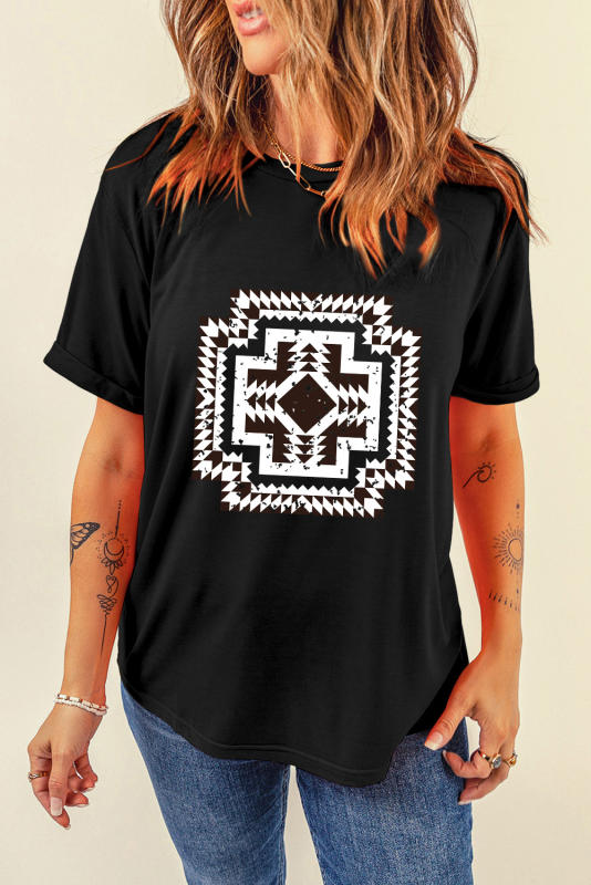 Black Western Aztec Graphic Fashion Tee