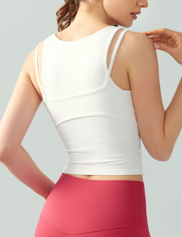 White Ribbed Vintage Yoga Vest Active Tank Top