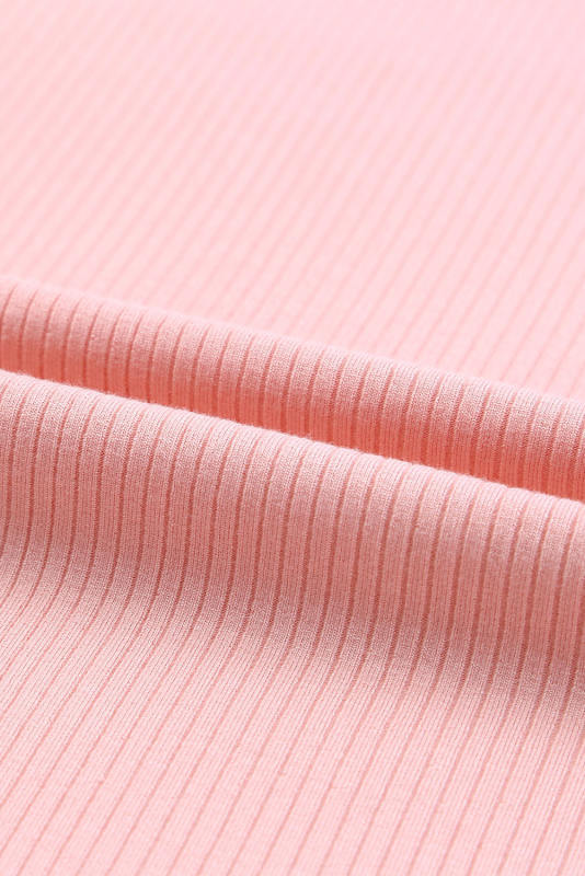 Pink Dotty Mesh Ruffle Sleeve Ribbed Knit Top