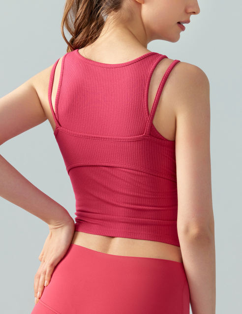 Rosy Ribbed Vintage Yoga Vest Active Tank Top