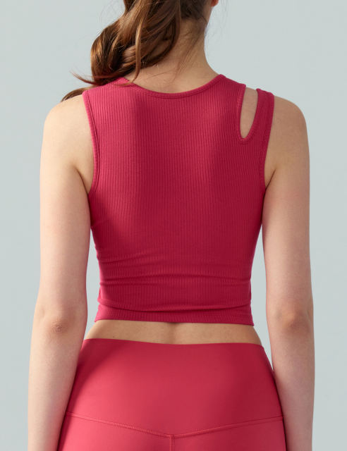 Red Ribbed Spliced Yoga Vest Active Tank Top