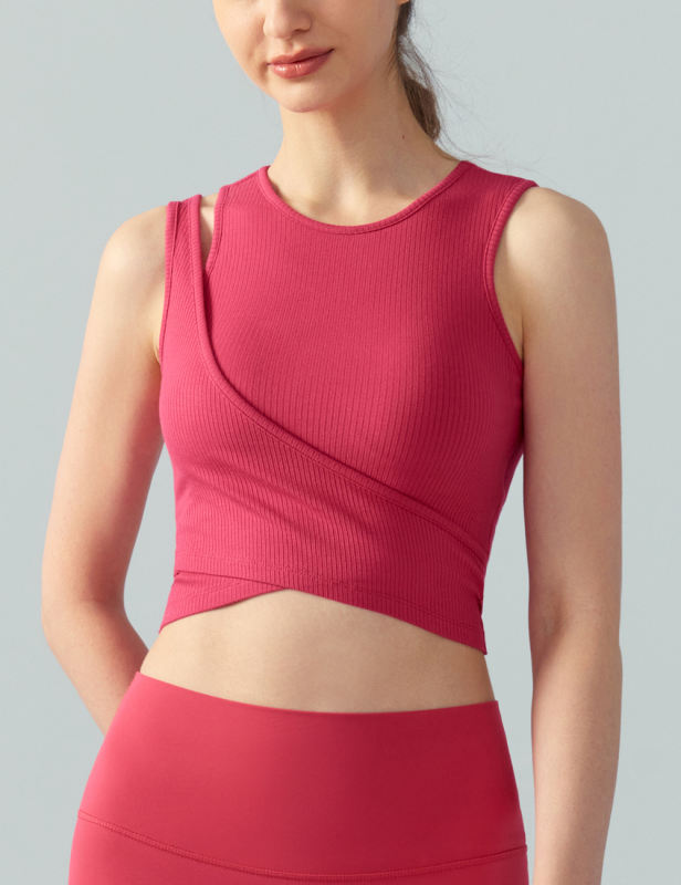 Red Ribbed Spliced Yoga Vest Active Tank Top