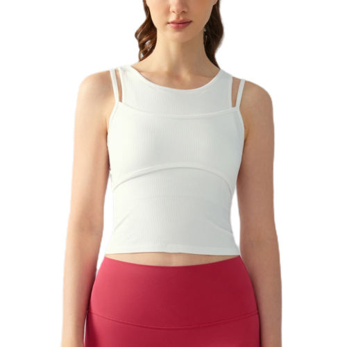 White Ribbed Vintage Yoga Vest Active Tank Top