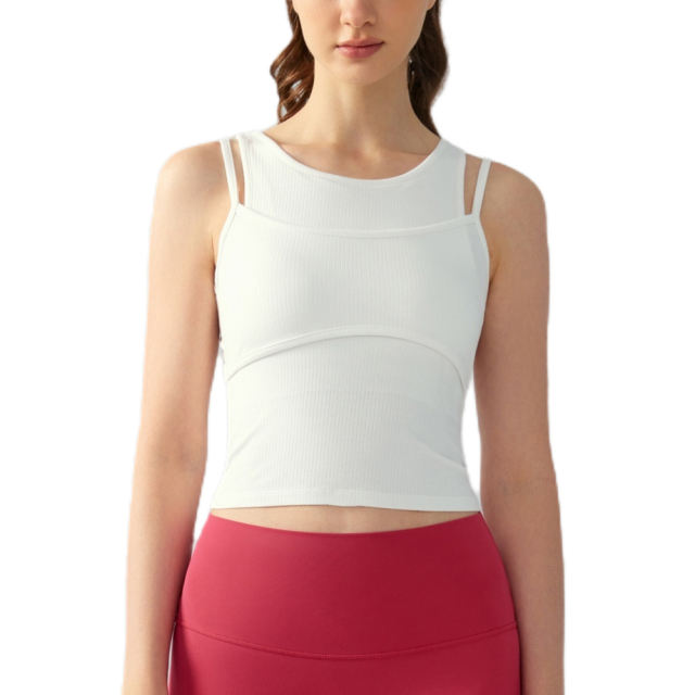 White Ribbed Vintage Yoga Vest Active Tank Top