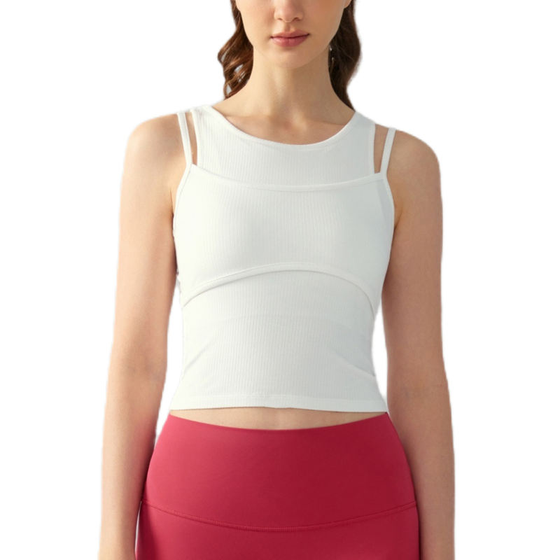 White Ribbed Vintage Yoga Vest Active Tank Top