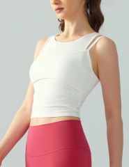 White Ribbed Vintage Yoga Vest Active Tank Top