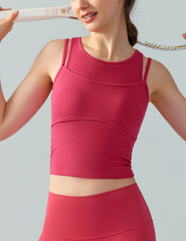 Rosy Ribbed Vintage Yoga Vest Active Tank Top