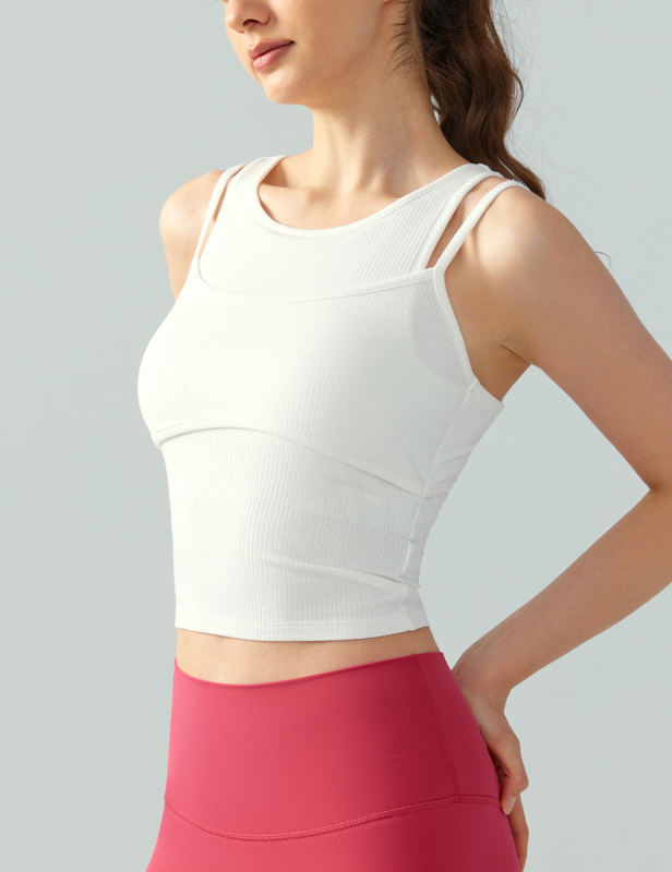 White Ribbed Vintage Yoga Vest Active Tank Top