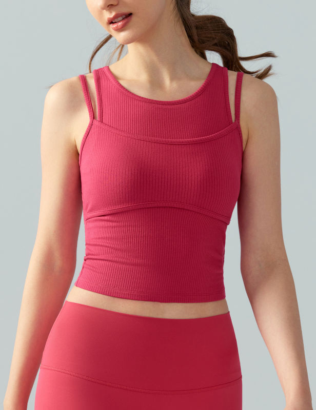 Rosy Ribbed Vintage Yoga Vest Active Tank Top