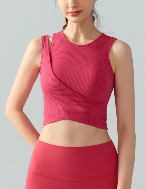 Red Ribbed Spliced Yoga Vest Active Tank Top