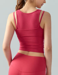 Rosy Ribbed Vintage Yoga Vest Active Tank Top