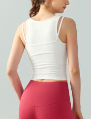 White Ribbed Vintage Yoga Vest Active Tank Top
