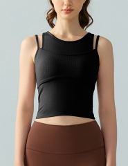 Black Ribbed Vintage Yoga Vest Active Tank Top