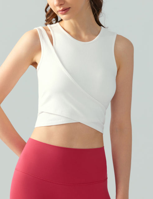 White Ribbed Spliced Yoga Vest Active Tank Top