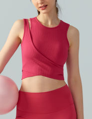 Red Ribbed Spliced Yoga Vest Active Tank Top