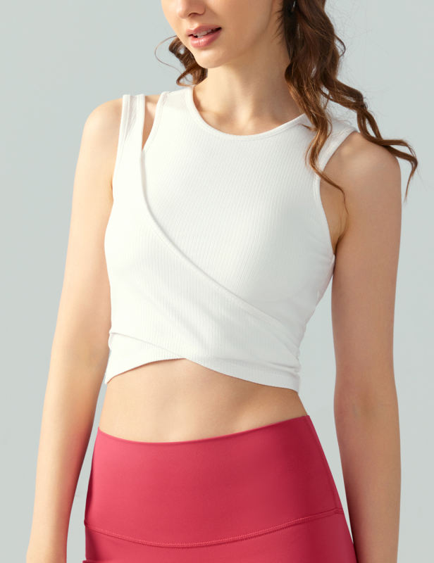 White Ribbed Spliced Yoga Vest Active Tank Top