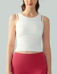 White Ribbed Vintage Yoga Vest Active Tank Top