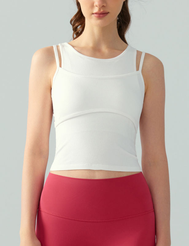 White Ribbed Vintage Yoga Vest Active Tank Top