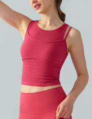 Rosy Ribbed Vintage Yoga Vest Active Tank Top