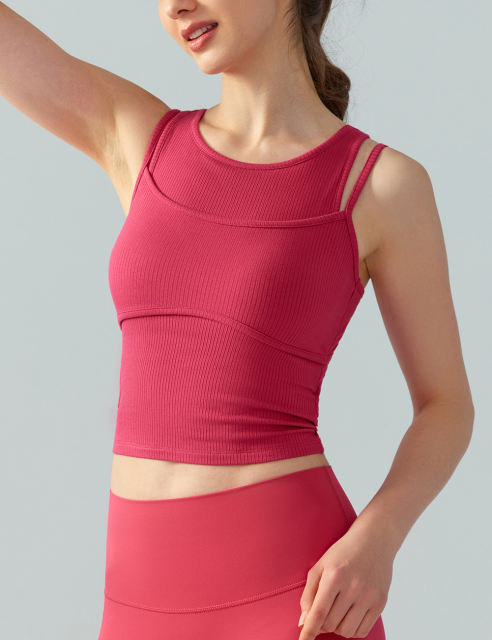 Rosy Ribbed Vintage Yoga Vest Active Tank Top
