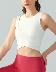 White Ribbed Spliced Yoga Vest Active Tank Top
