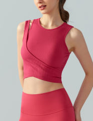 Red Ribbed Spliced Yoga Vest Active Tank Top