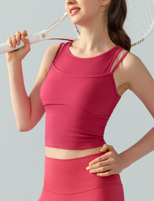 Rosy Ribbed Vintage Yoga Vest Active Tank Top