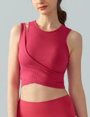 Red Ribbed Spliced Yoga Vest Active Tank Top