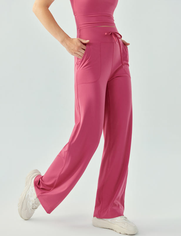 Pink Drawstring High Waist Active Pants