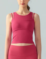 Rosy Ribbed Vintage Yoga Vest Active Tank Top