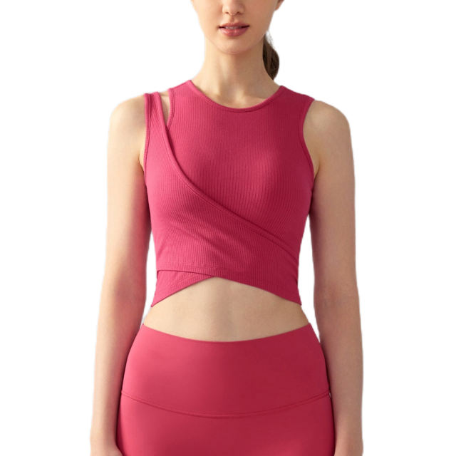 Red Ribbed Spliced Yoga Vest Active Tank Top