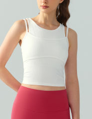 White Ribbed Vintage Yoga Vest Active Tank Top