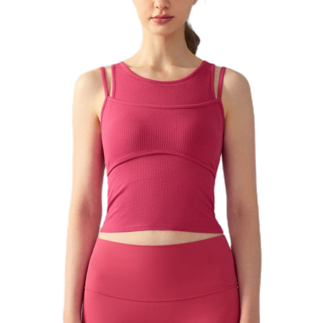Rosy Ribbed Vintage Yoga Vest Active Tank Top