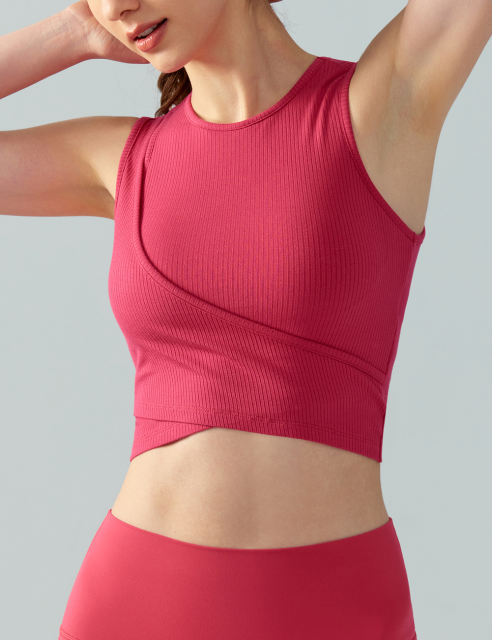 Red Ribbed Spliced Yoga Vest Active Tank Top