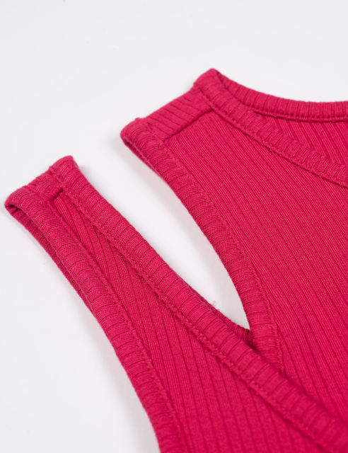 Red Ribbed Spliced Yoga Vest Active Tank Top