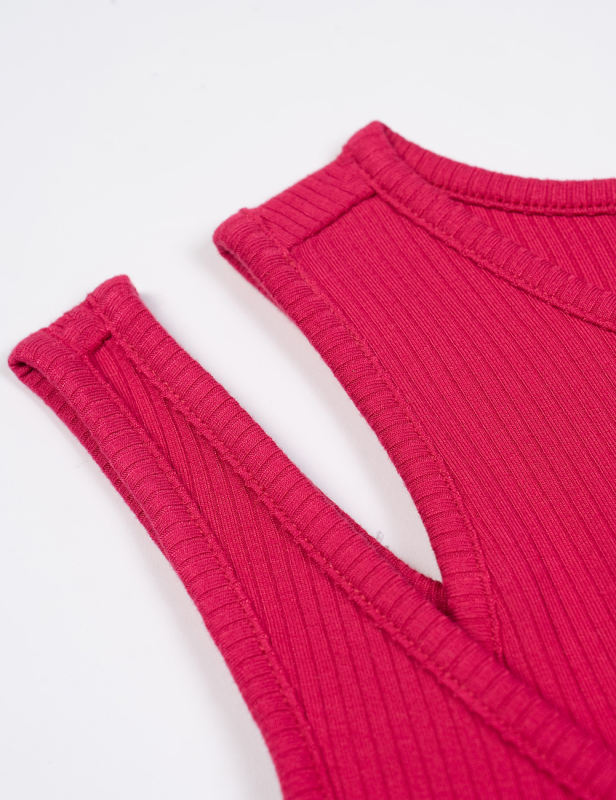 Red Ribbed Spliced Yoga Vest Active Tank Top