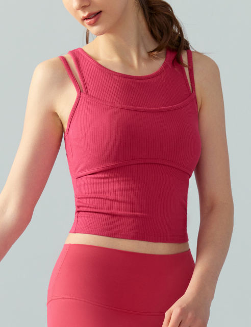 Rosy Ribbed Vintage Yoga Vest Active Tank Top