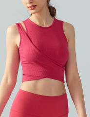 Red Ribbed Spliced Yoga Vest Active Tank Top