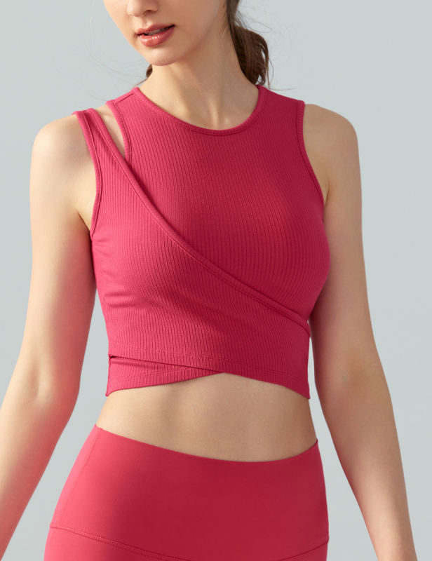 Red Ribbed Spliced Yoga Vest Active Tank Top