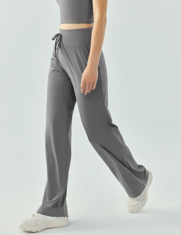 Gray Drawstring High Waist Active Pants