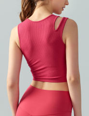 Red Ribbed Spliced Yoga Vest Active Tank Top