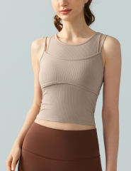 Khaki Ribbed Vintage Yoga Vest Active Tank Top